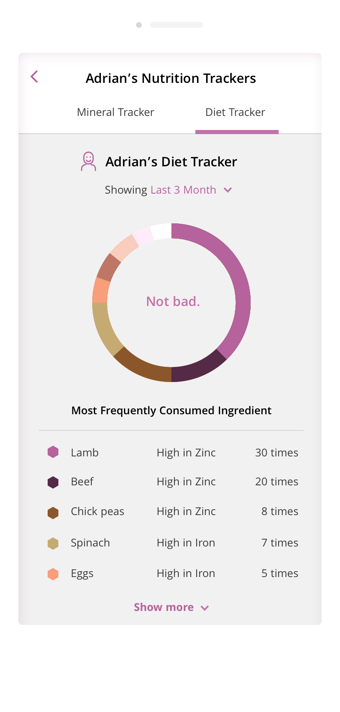 screen of the diet tracker